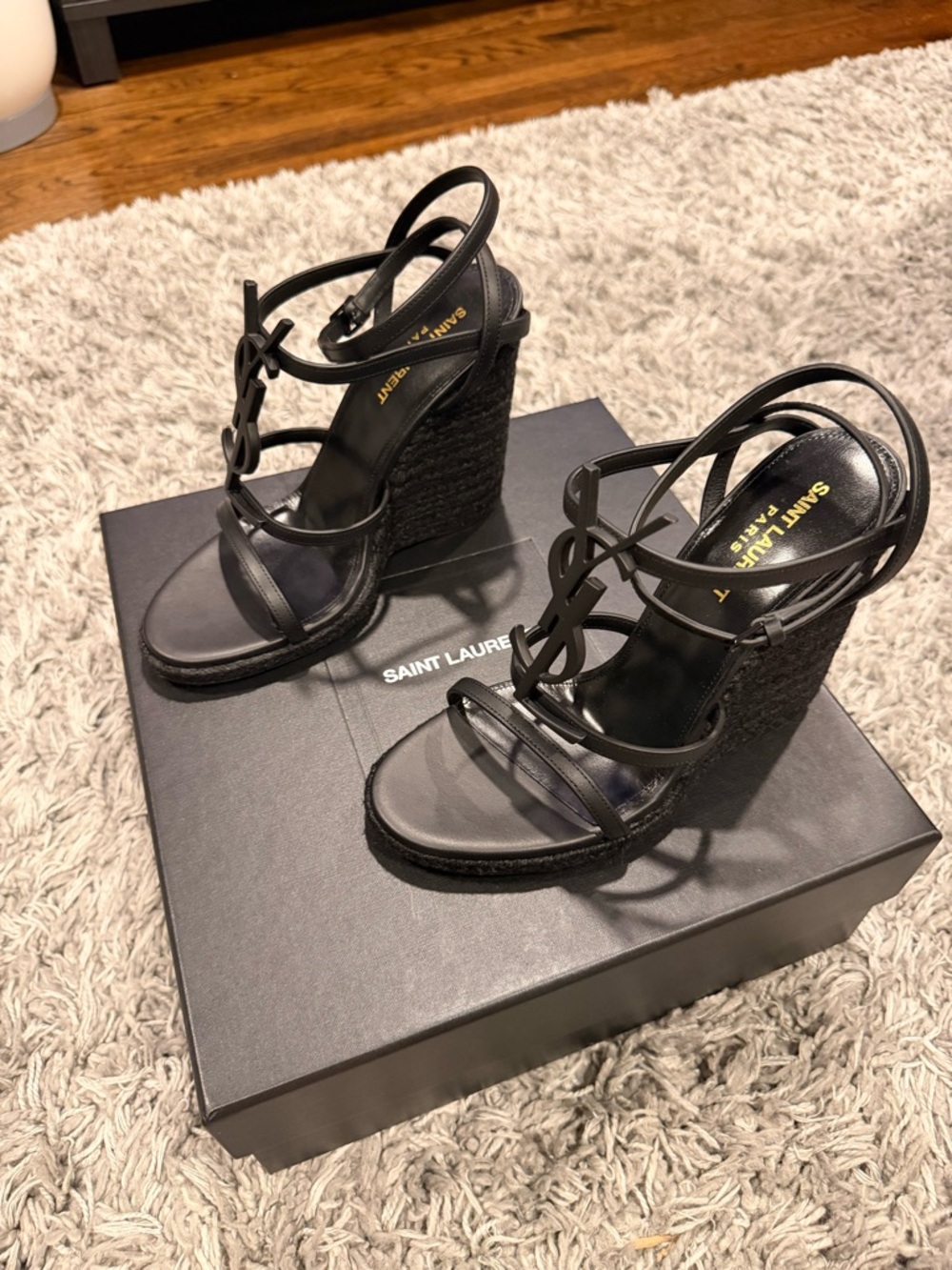 Saint Laurent Cassandra Espadrille Wedge in Black size 38 US 8 - Picture 3 of 6